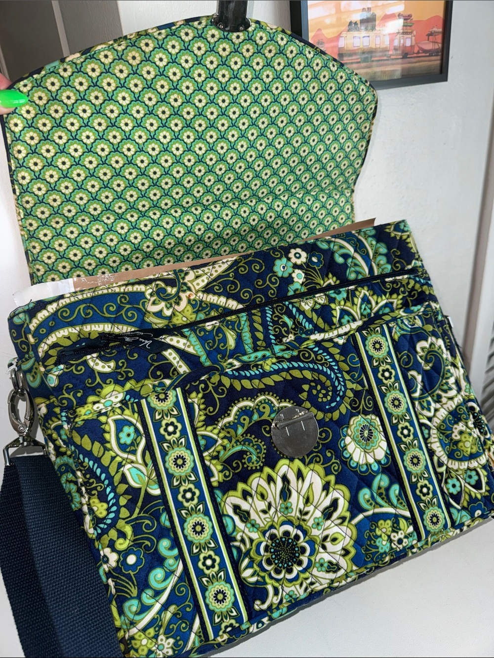 Vera Bradley Laptop Messenger Bag Crossbody Rhythm & Blues Vintage - Picture 6 of 12